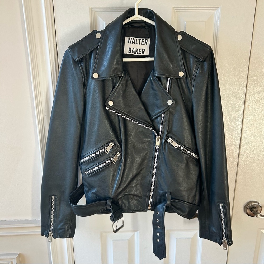 Walter Baker Oversized Black Belted Leather Moto Jacket